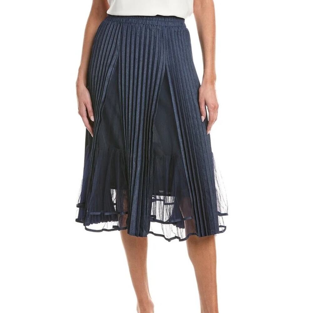 Gracia Skirt Denim Tulle Pleated Feminine Cottage Garden Party Brunch - Size M